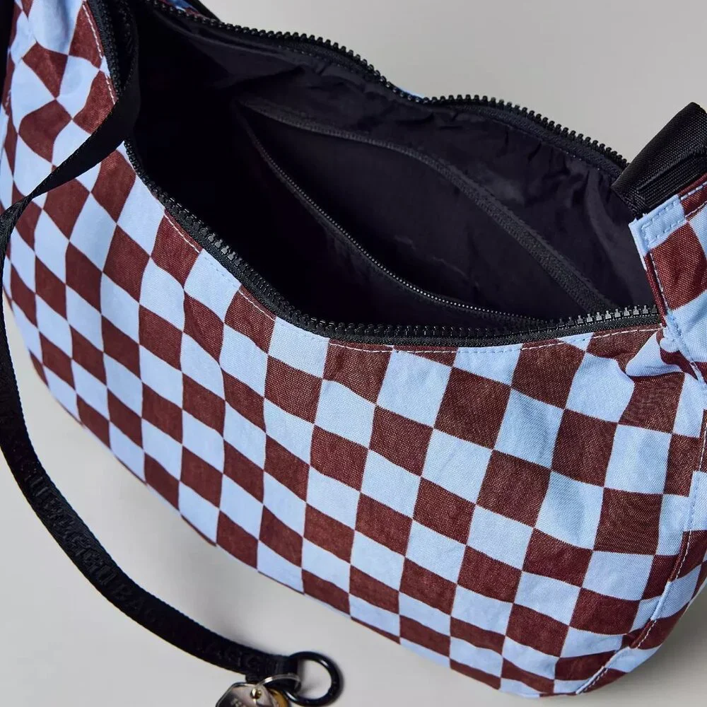 NWT Baggu Medium Crescent Bag - Brown Blue Check - Picture 6 of 8